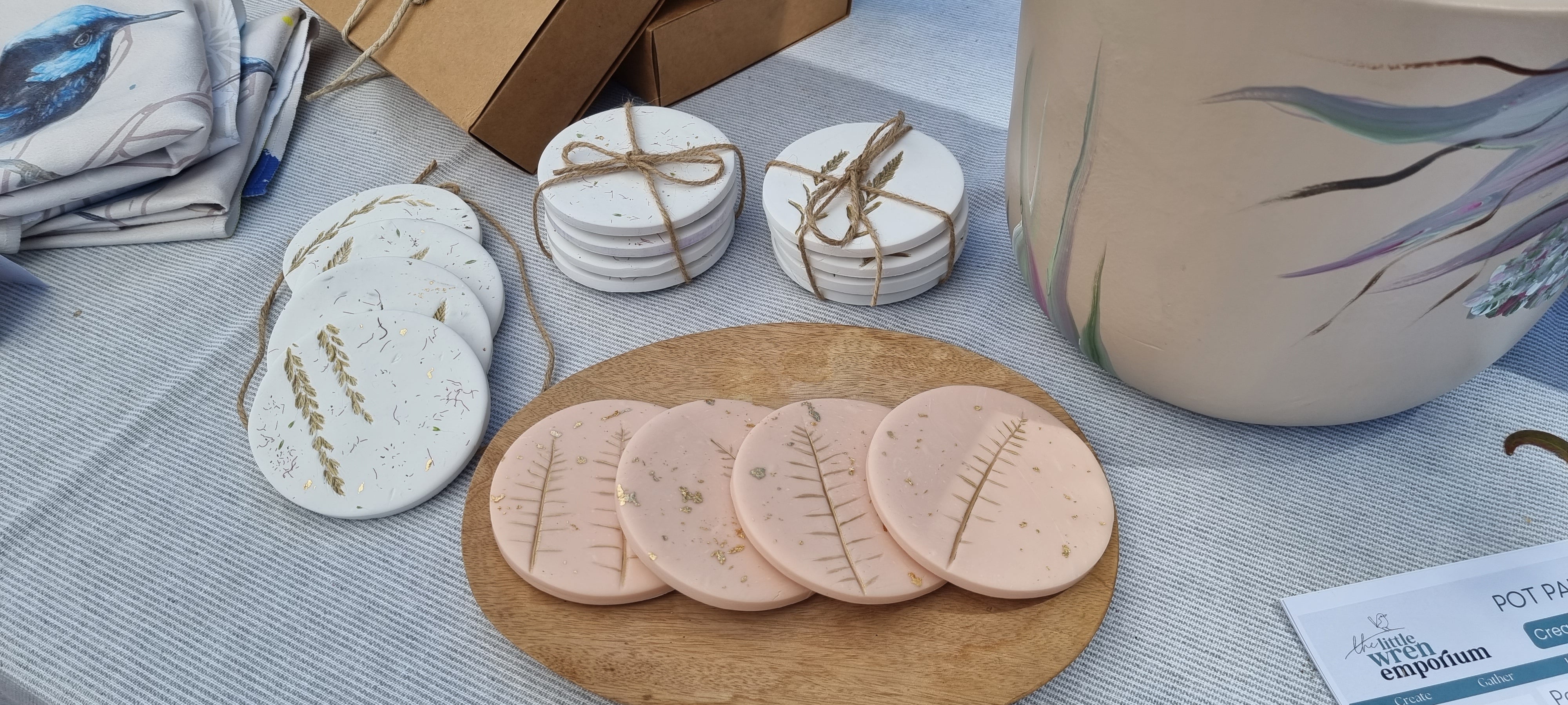 Soft Pink and Gold Fern - Handcrafted Coasters
