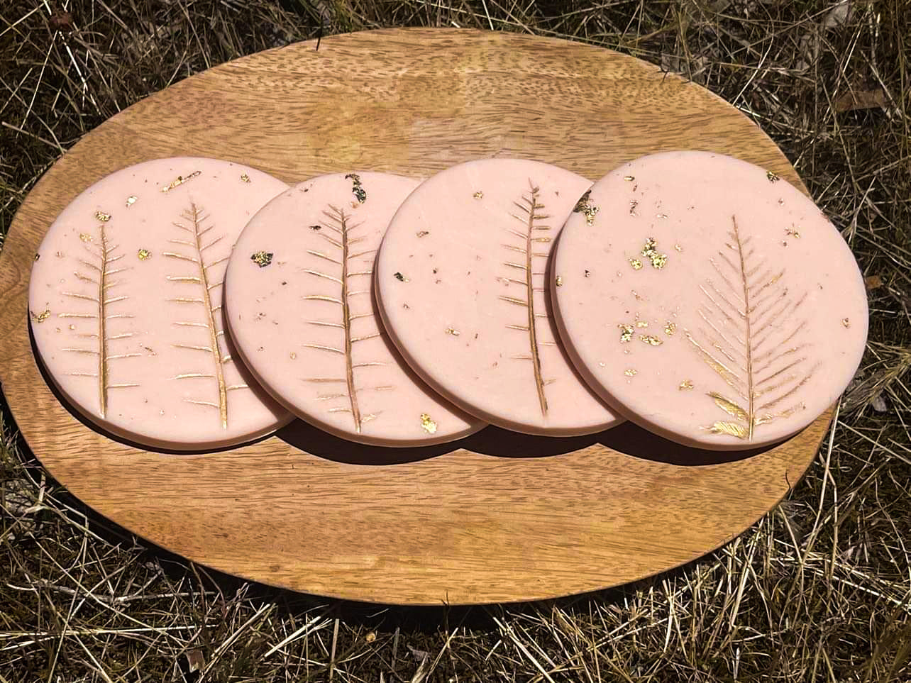 Soft Pink and Gold Fern - Handcrafted Coasters
